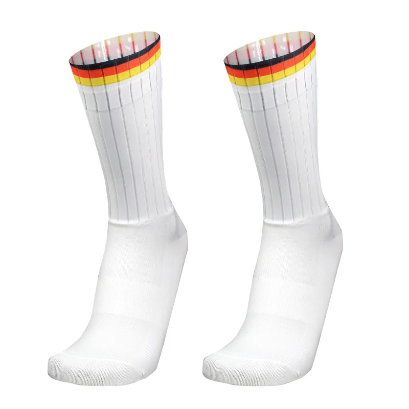 Aero Silicone Summer Anti Slip Socks Whiteline Cycling Socks Men Bicycle Sport Running Bike Socks Calcetines Ciclismo