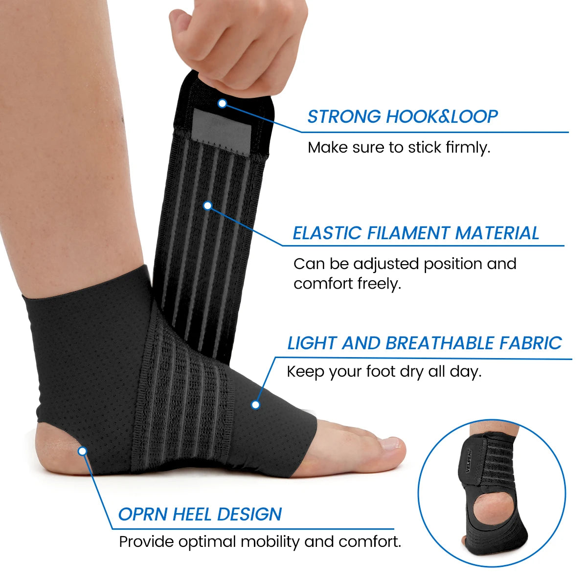 VELPEAU Ankle Support Brace, Ankle Compression Sleeve with Adjustable Strap for Sports Running Cycling and Plantar Fasciitis