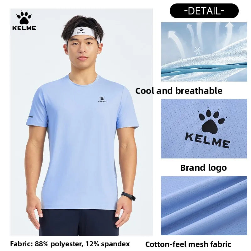 Kelme Ice Silk Short Sleeve T-shirt For Men 2026 Breathable Casual Half Sleeve Quick Drying Cool Sport Running Top
