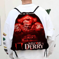 Horror Film I-It P-Pennywise Clown Drawstring Bags Sports Backpack Gym Sackpack Water Resistant String Bag For Cycling