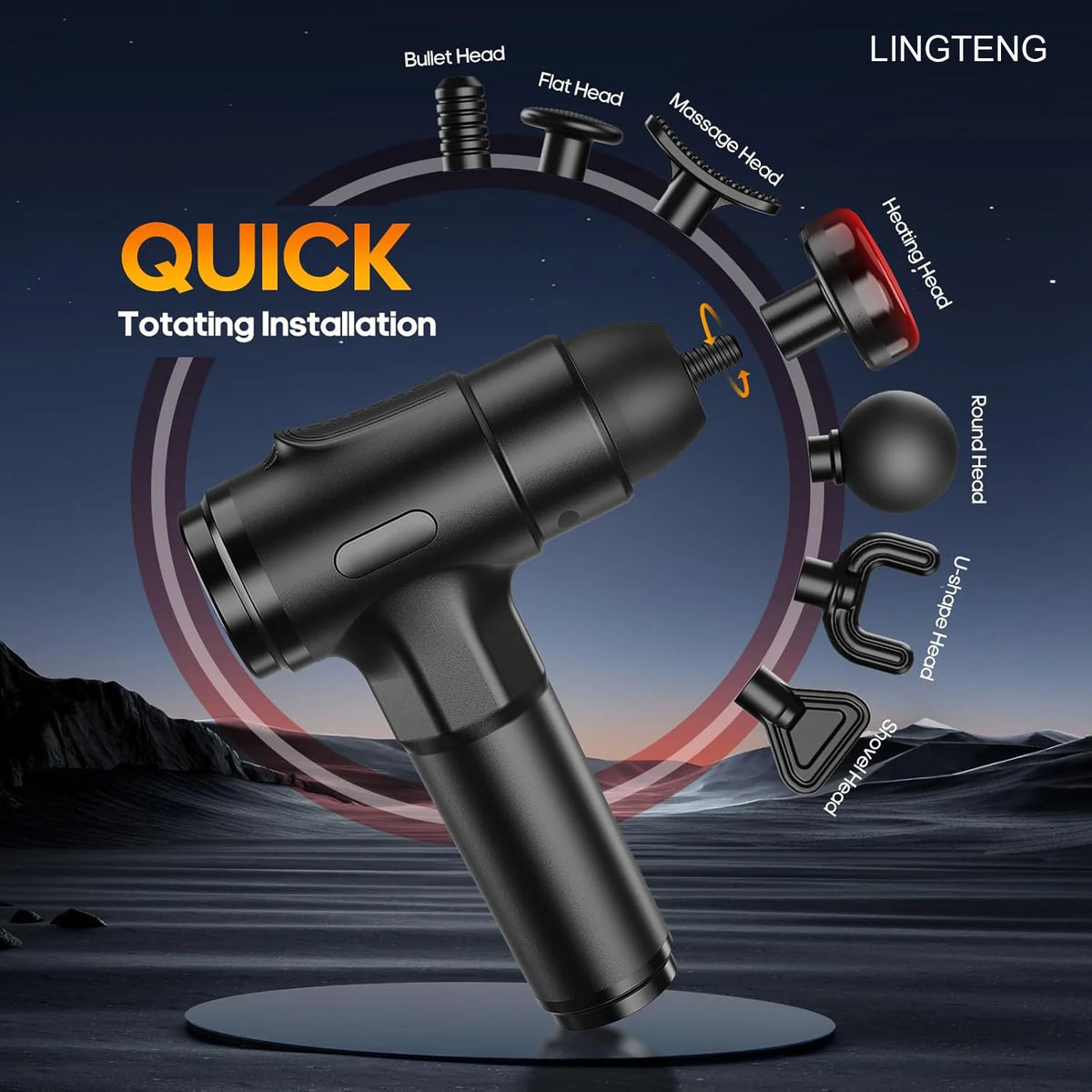 LINGTENG Heating Massage Gun, Deep Tissue Massage Gun, Back and Neck Massager, Muscle Percussion Massager, Silent Fascia Gun, Handheld Massager, 7 Massage Heads, Comes with a Storage Case, Christmas Gift, Birthday Gift, Sport