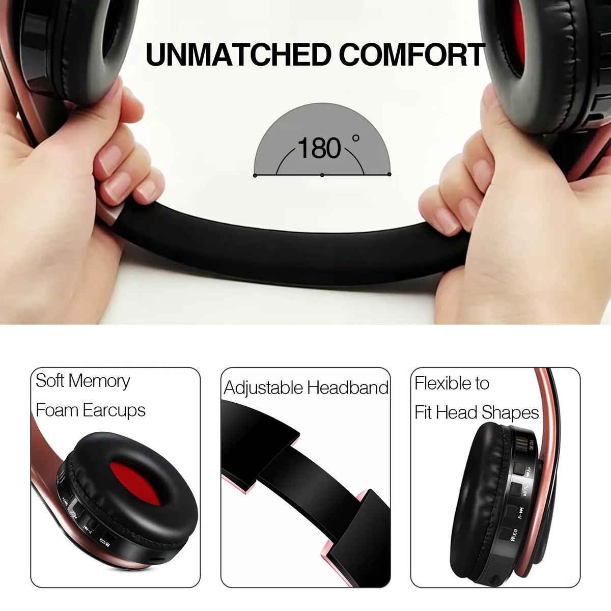 AYVVPII Stereo Wireless Bluetooth Headphone FM and Support SD Card with Mic for Mobile Iphone Sumsamg Tablet MP3