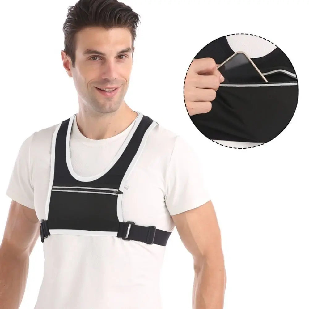 Jogging Hiking Running Chest Bags Zipper Pocket Adjustable Strap Reflective Running Vest Key Pocket Phone Holder