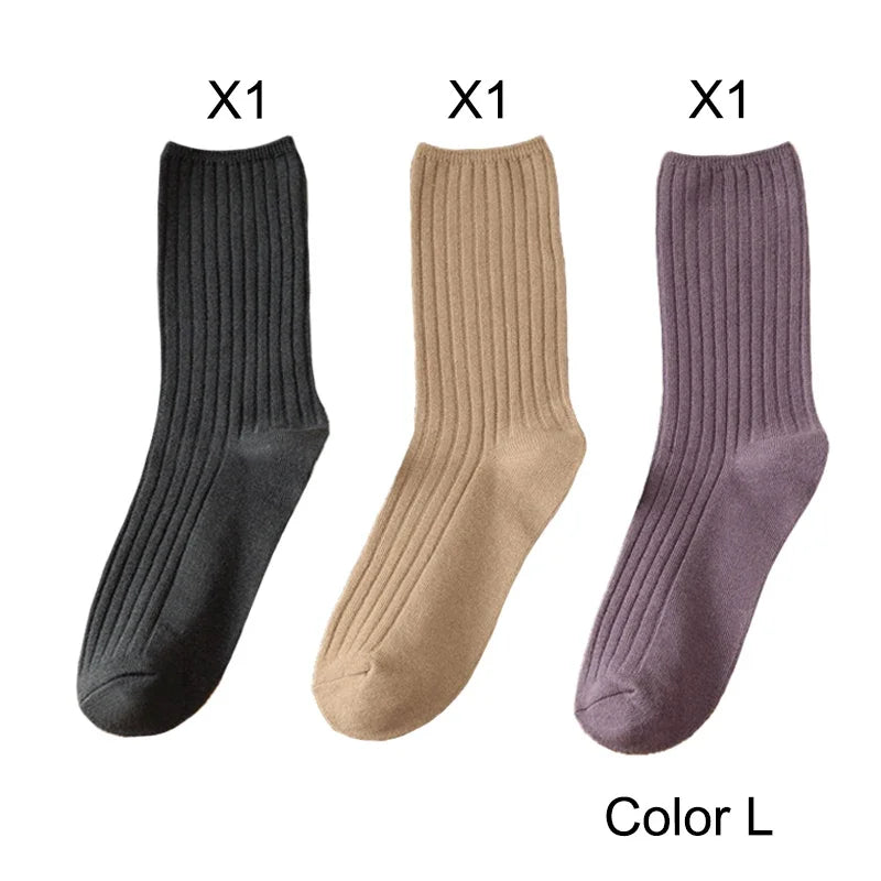 3 Pairs Lot Socks Sets Women Solid Color Elegant Retro Long Women Socks Breathable Japanese Style Casual Cotton Long Sock