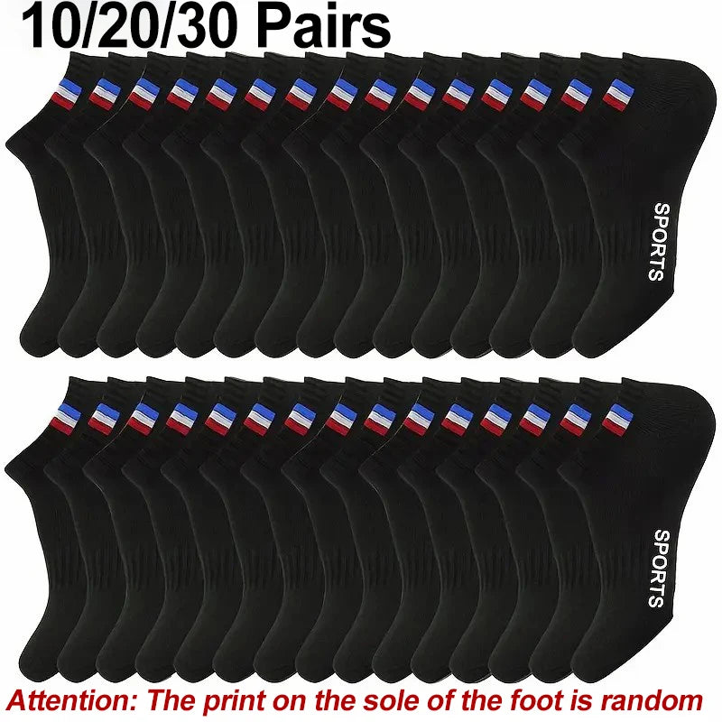 10/20/30 Pcs Men Breathable Low-Cut Athletic Socks Comfortable Moisture Wicking Polyester Spandex Blend for Sports & Casual Wear