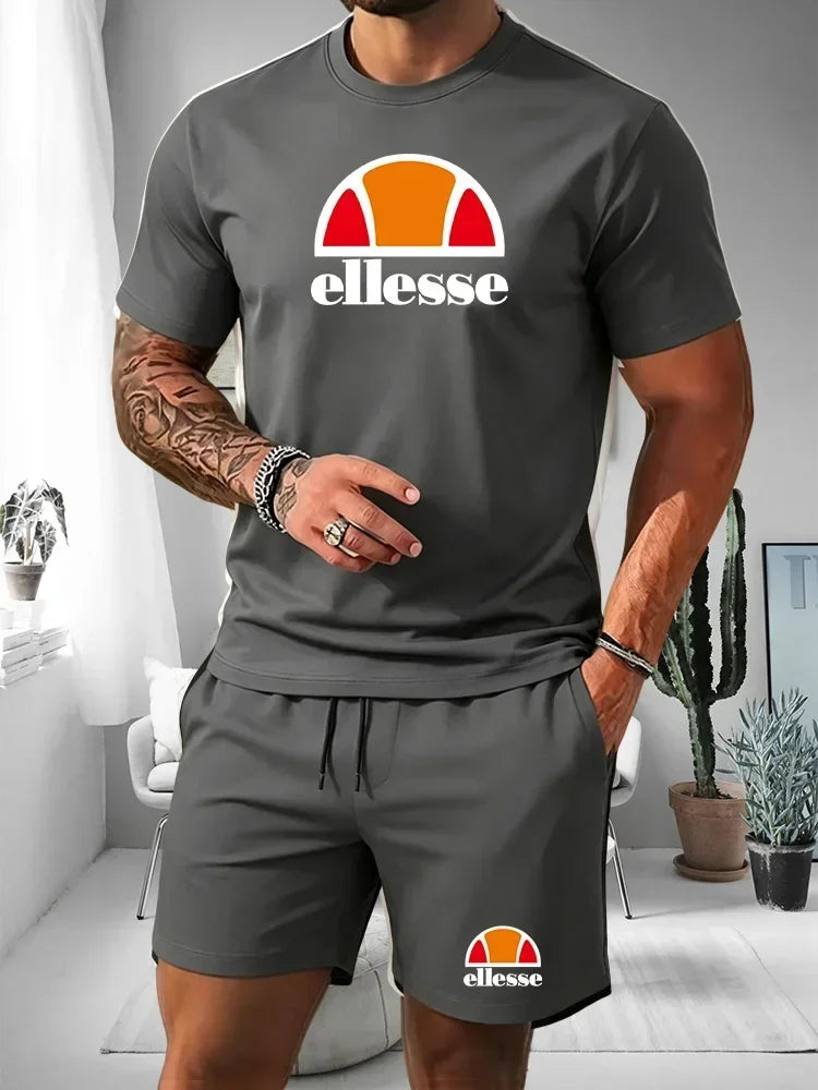Men's Two-piece Sports Suit Round Neck Short Sleeved Shirt Shorts Set Men's Running Suit Plus Size T-shirt Men's Summer T-shirt