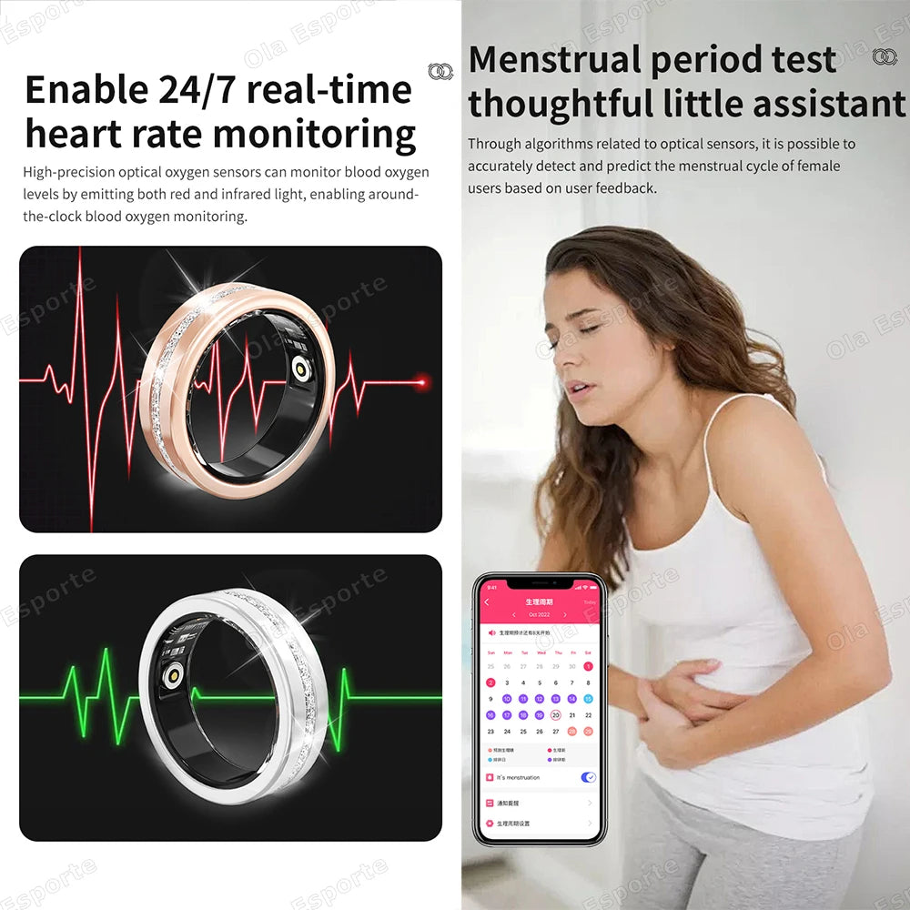 Diamond Fashion Women Smart Ring With Box IP68 Waterproof Lady ring Heart Rate Health Monitor Sports Pedometer Fitness Ring R12