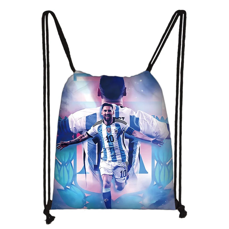 Child Printed Drawstring for s Football L-LionelS M-MessiS Shopping Bag Men Women Football Sports Gym Storage Yoga Backpack