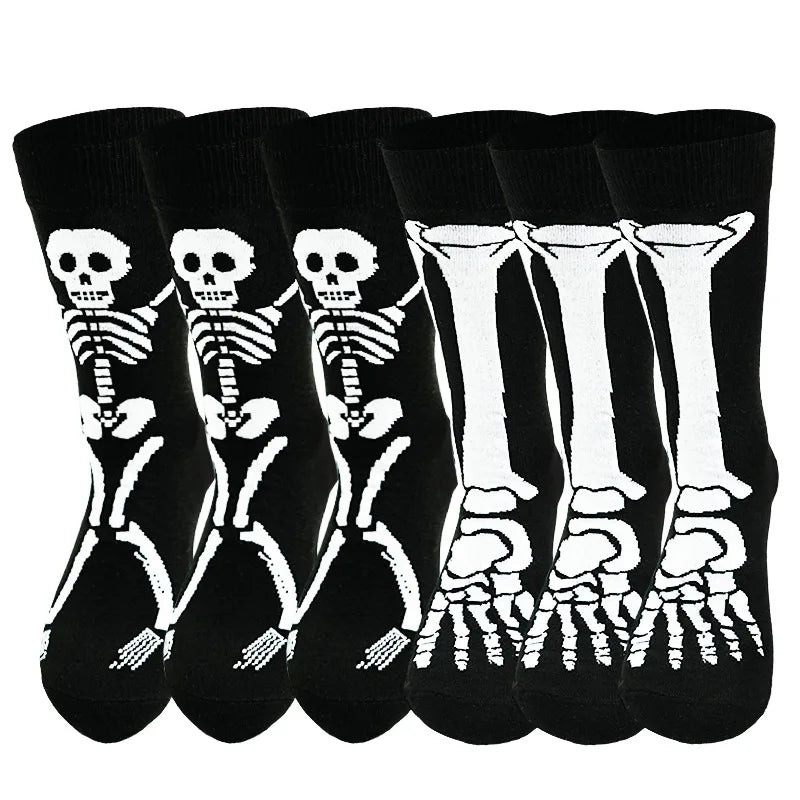 1 Pair Halloween Skeleton Ghost Claw Cartoon Print Casual Socks for Men and Women Mid-Calf Socks Autumn Winter Socks for Girls