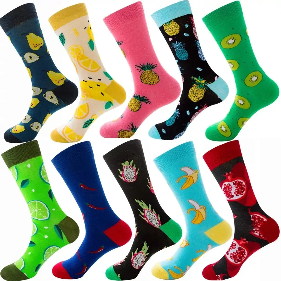 10 Pairs Lot Pack Men Women Couples Lover Socks New Arrival Rhombus Animal Christmas Cartoon Fruit Food Dot Cotton Happy Socks
