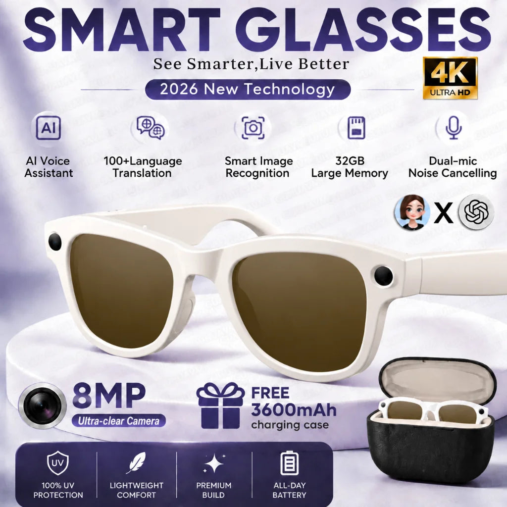 TOP 1 AI Smart Glasses 8MP POV Video Recording 3600mAh Battery Real-Time Translation AI Assistant Photochromic Glasses Men Women