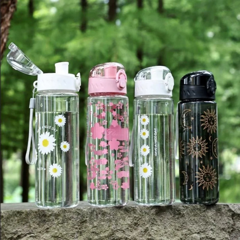 780ml Daisy Flower Plastic Water Bottle Sports Transparent Water Bottle Portable Gym Travel Clear Leakproof Drinking Bottle