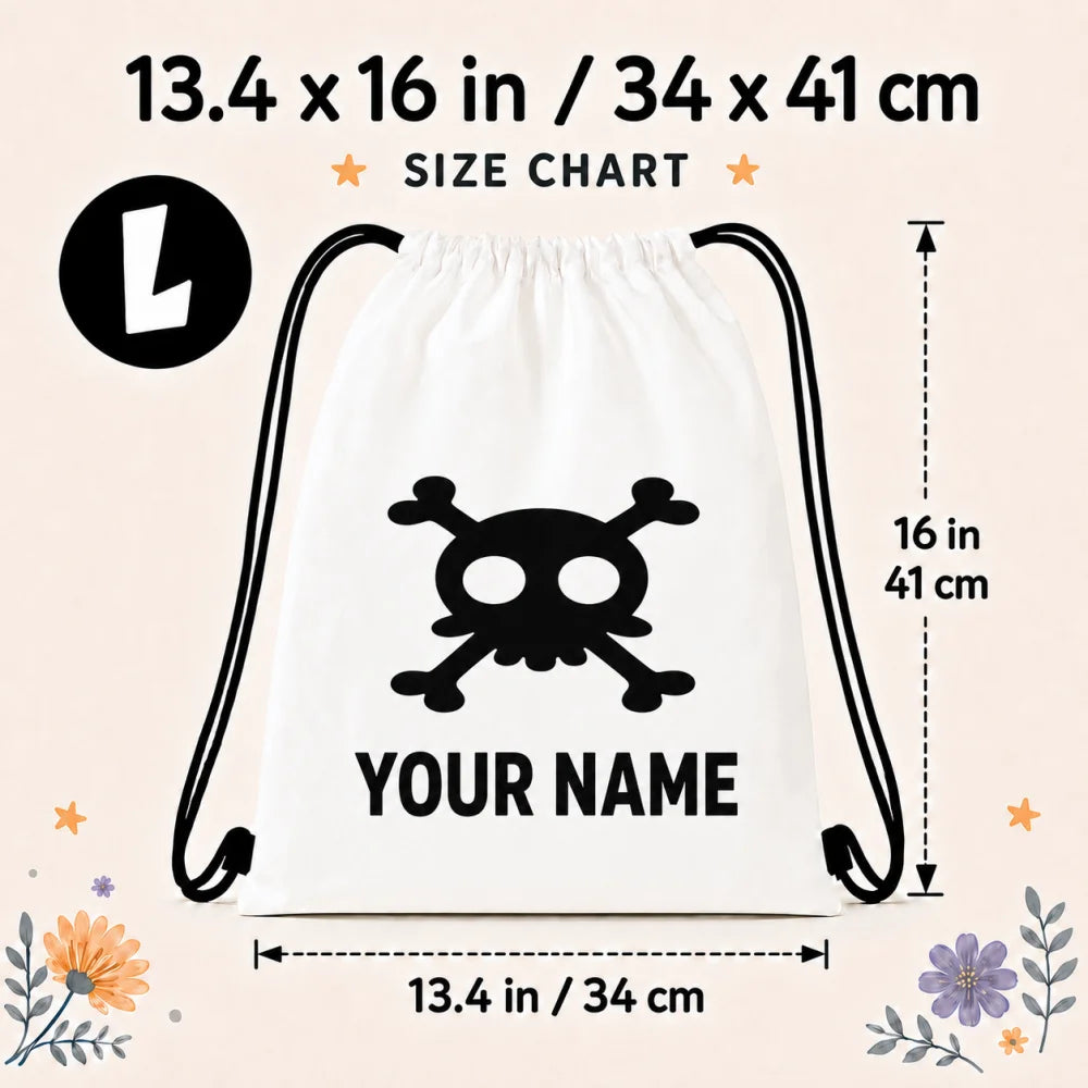 Personalized Skull Crossbones Drawstring Backpack Custom Name Kids Halloween Candy Bag Halloween Party Storage Gift Bag