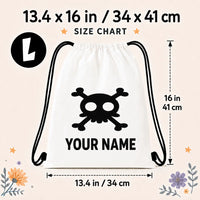 Personalized Skull Crossbones Drawstring Backpack Custom Name Kids Halloween Candy Bag Halloween Party Storage Gift Bag