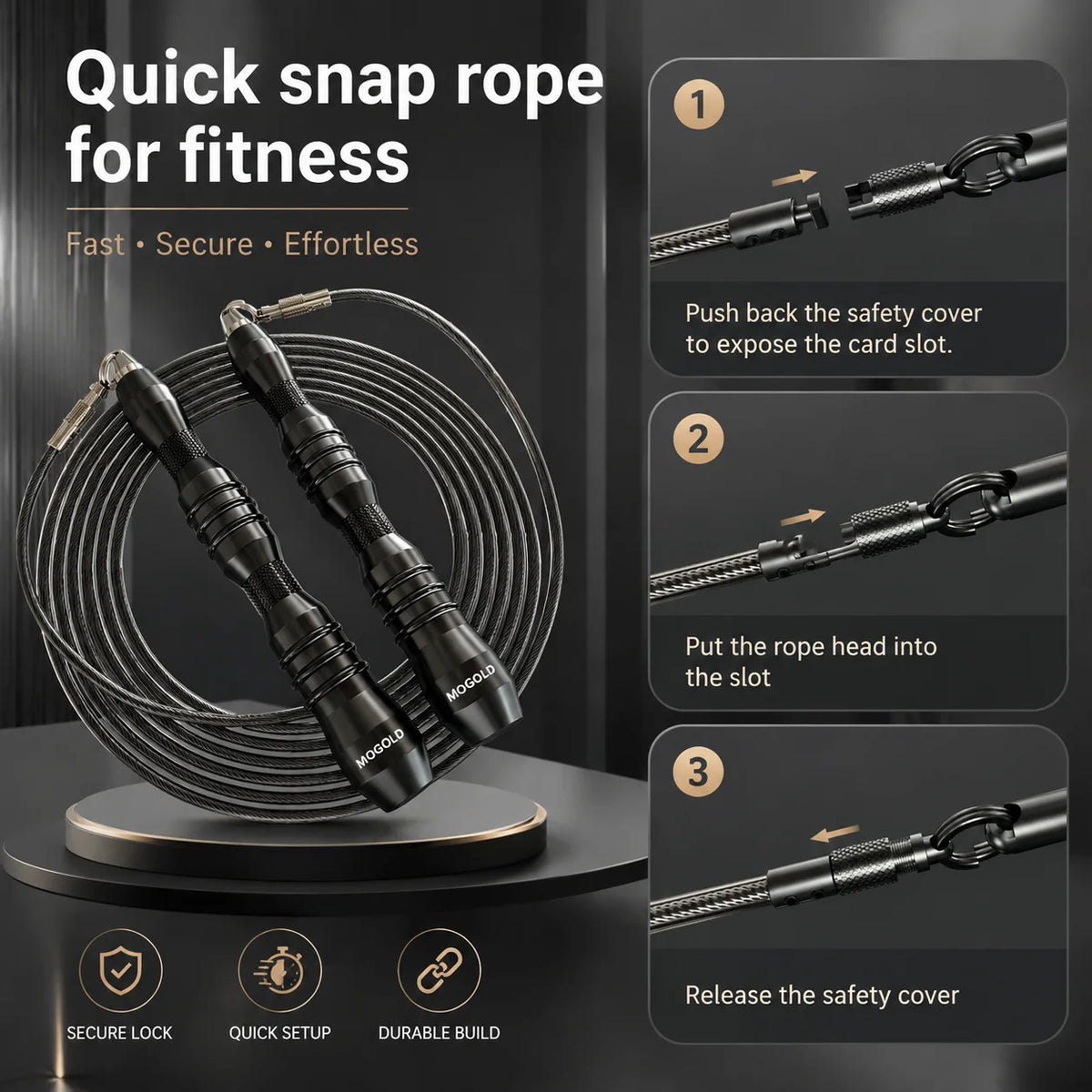 MOGOLD Jump Rope | Metal Non-Slip Handles, Super Durable Steel Wire Rope – Knot-Free Fitness Essential