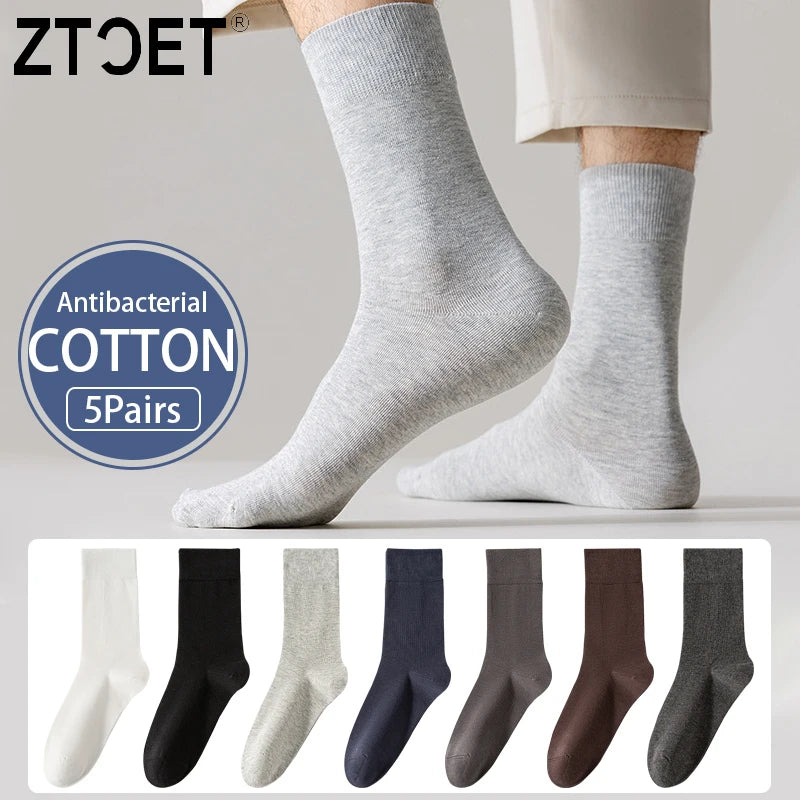 5Pairs High Quality Men's Combed Cotton Socks Boneless suture New Casual Breathable Black White Business Male Long Sock EU39-45