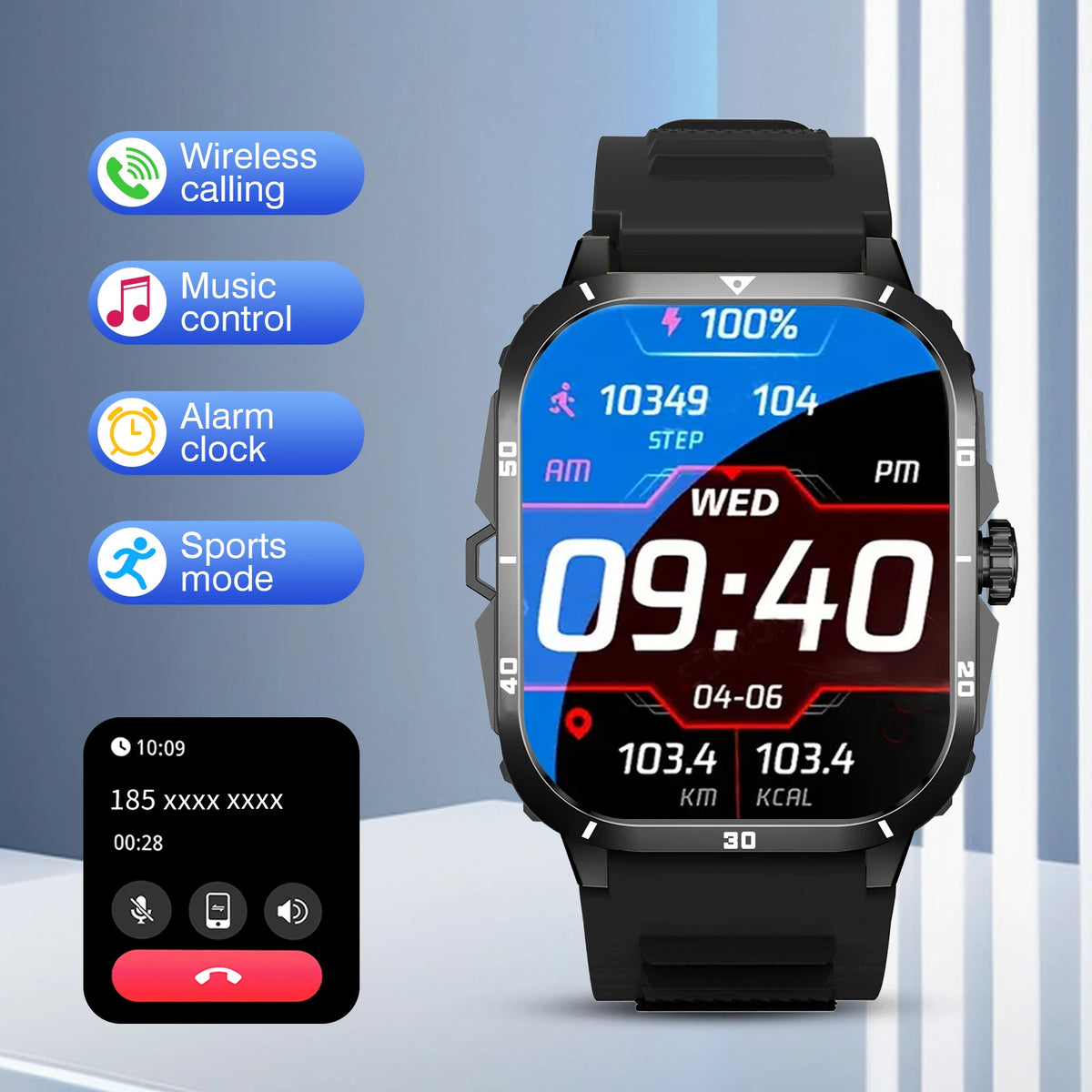 Outdoor Men'S Smart Watch 2.01 Inch Full Touch Screen Display, Wireless Call, Multiple Sports Modes , Weather Display ,Music Control, Suitable for Iphone & Android,Valentine's Day/Christmas/New Year/Birthday Watch Gifts
