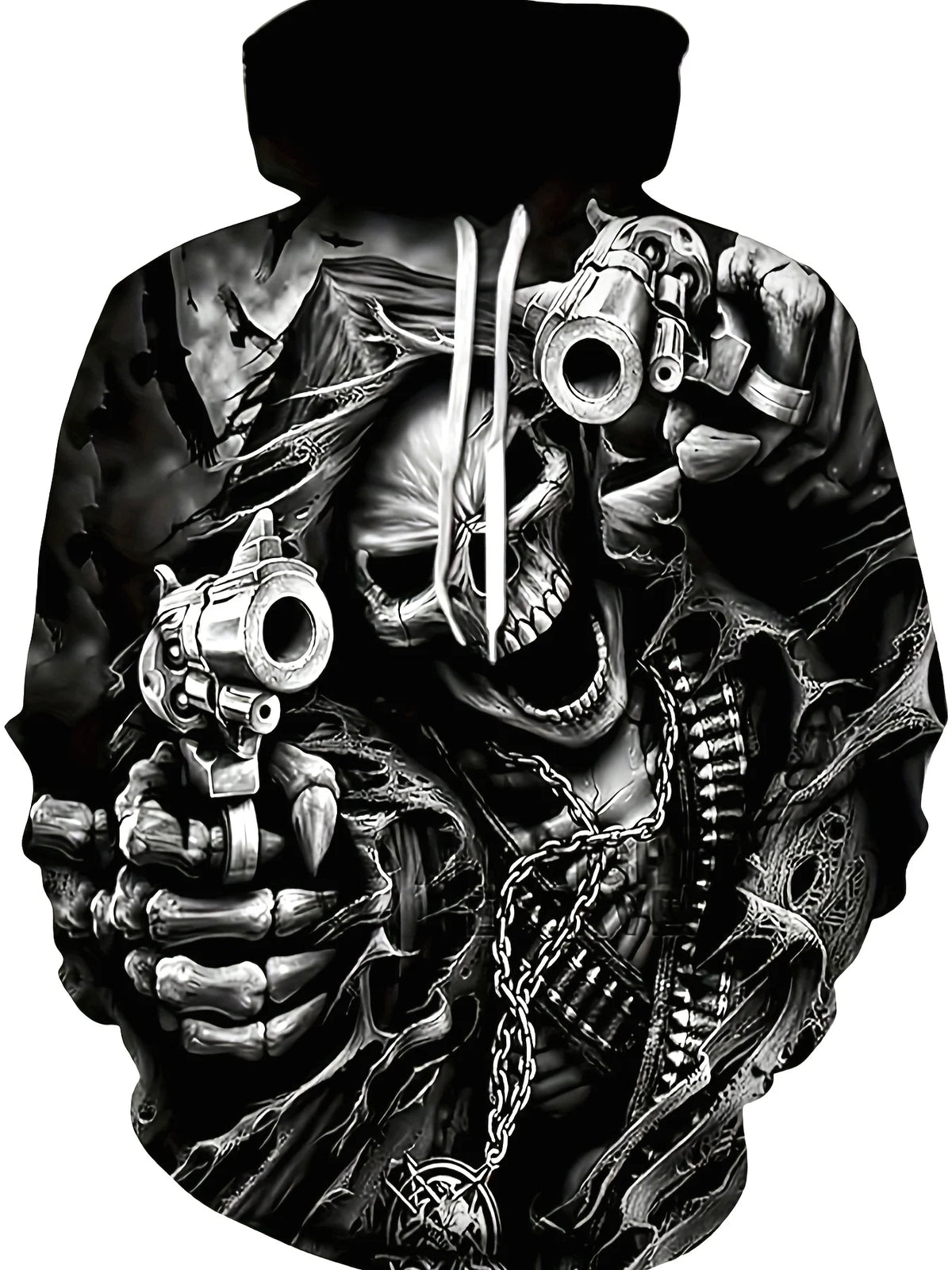 European and American Men's Autumn Halloween Skeleton Wing Printed Soft and Comfortable Hoodie Outdoor City Street Style Top