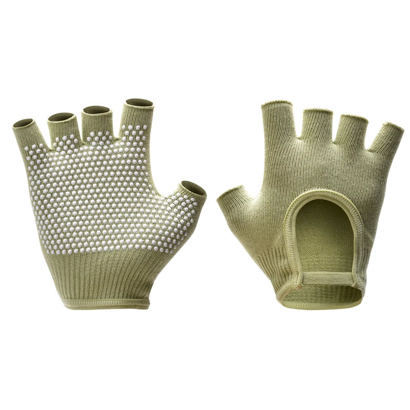 Women Anti-slip Yoga Gloves Cotton Fitness Half Finger Gloves Breathable Outdoor Cycling Bicycle Pilates Sports Fishing Gloves
