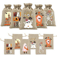 10pcs10X15cm Halloween Linen Drawstring Gift Bag Trick or Treat Party Children's Small Gifts Candy Packaging Storage Bag