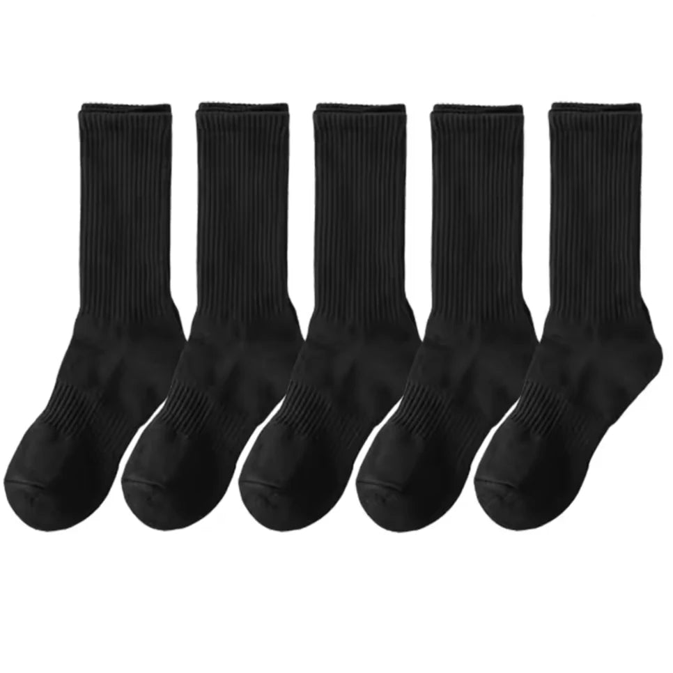 10/20/30Pairs Pure Cotton Men's High Socks Classic Black White Breathable Sweat-Absorbent Warm Elastic Sports Socks