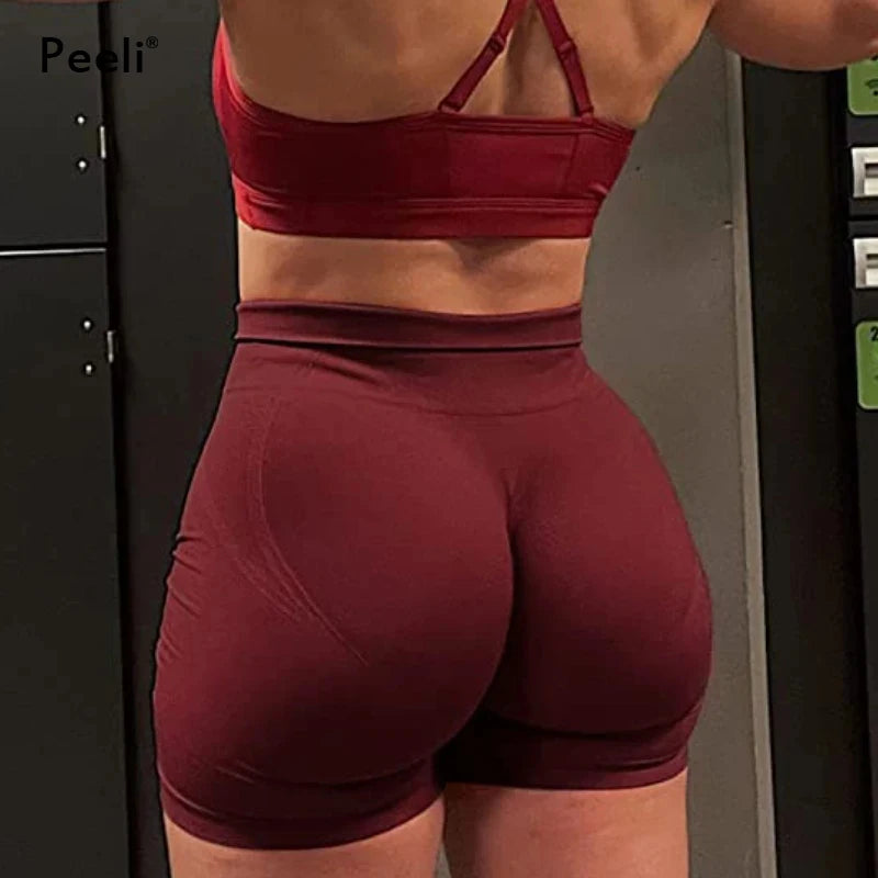 Effortless Seamless Shorts Women High Waist Workout Gym Shorts Scrunch Butt Yoga Shorts Athletic Tight Running Booty Biker Short