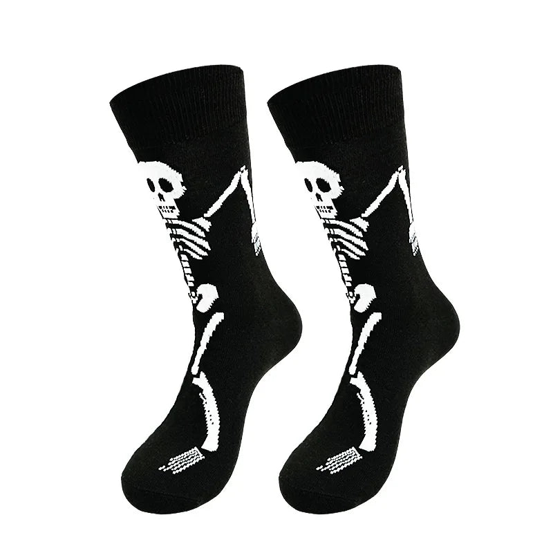 1 Pair Halloween Skeleton Ghost Claw Cartoon Print Casual Socks for Men and Women Mid-Calf Socks Autumn Winter Socks for Girls
