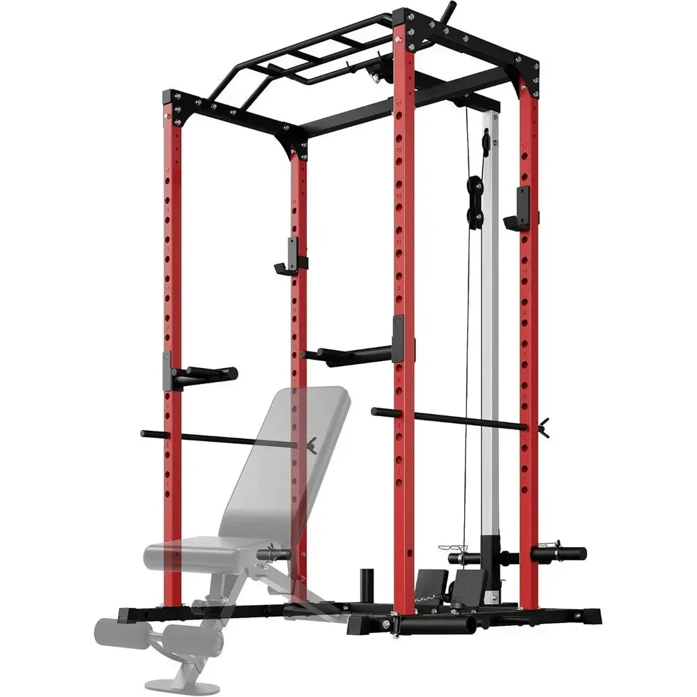 1200lb Capacity Multi-Function Squat Rack with Pulley System & Dip Bars, Home Gym with Accessories