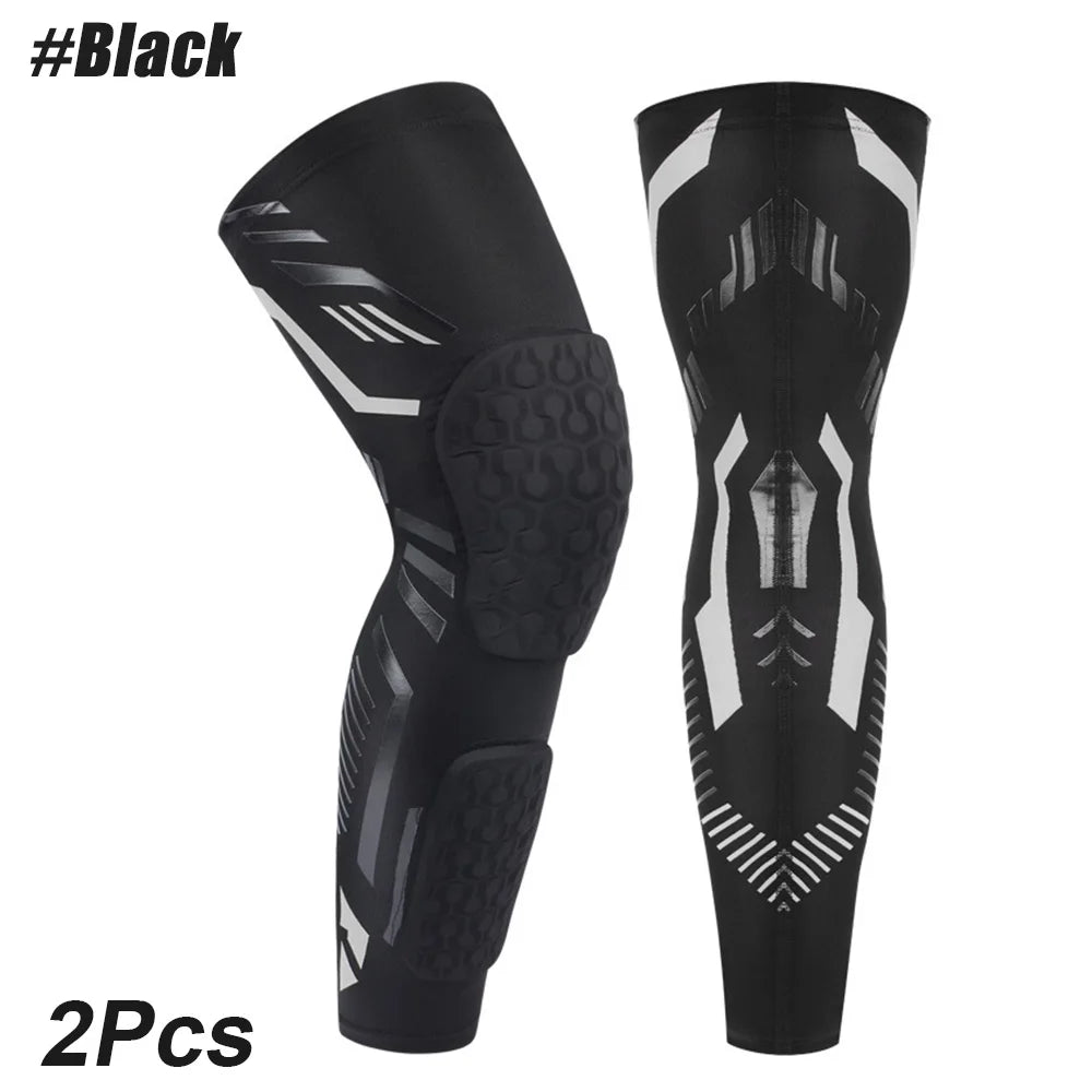 Anti-collision Padded Knee Compression Brace Long Leg Sleeves for Sports Basketball, Football, Volleyball,Knee Pads Shin Support
