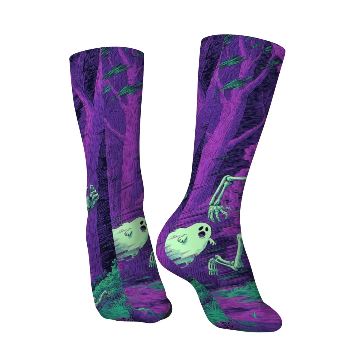 Harajuku Retro Psychedelic Purple Realm Dancing Skull Theme Print Men's Socks Novel Street Dark Hippie Style Casual Socks Gift