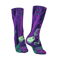 Harajuku Retro Psychedelic Purple Realm Dancing Skull Theme Print Men's Socks Novel Street Dark Hippie Style Casual Socks Gift