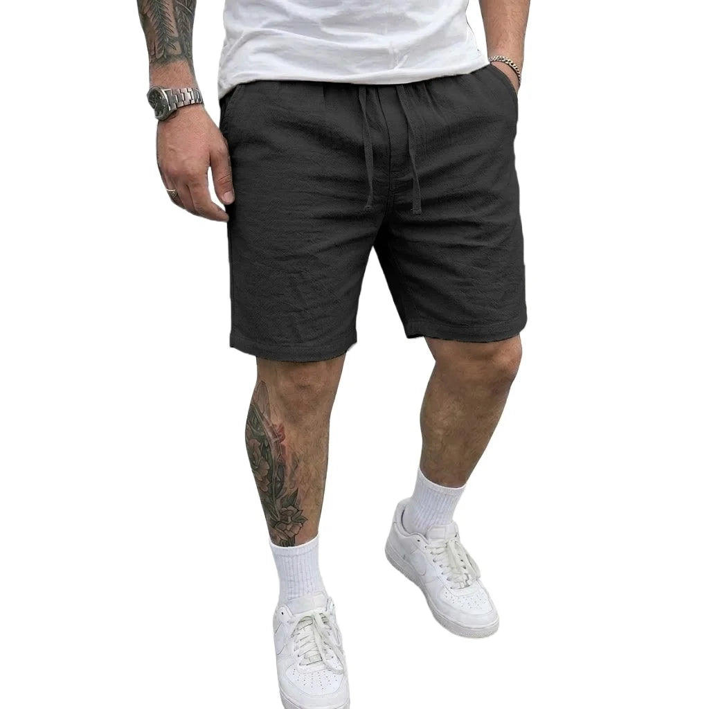 Mens Summer Linen Shorts Elastic Drawstring Waist Hawaiian Style Baggy Shorts Lightweight Casual Bottoms for Beach Outdoor