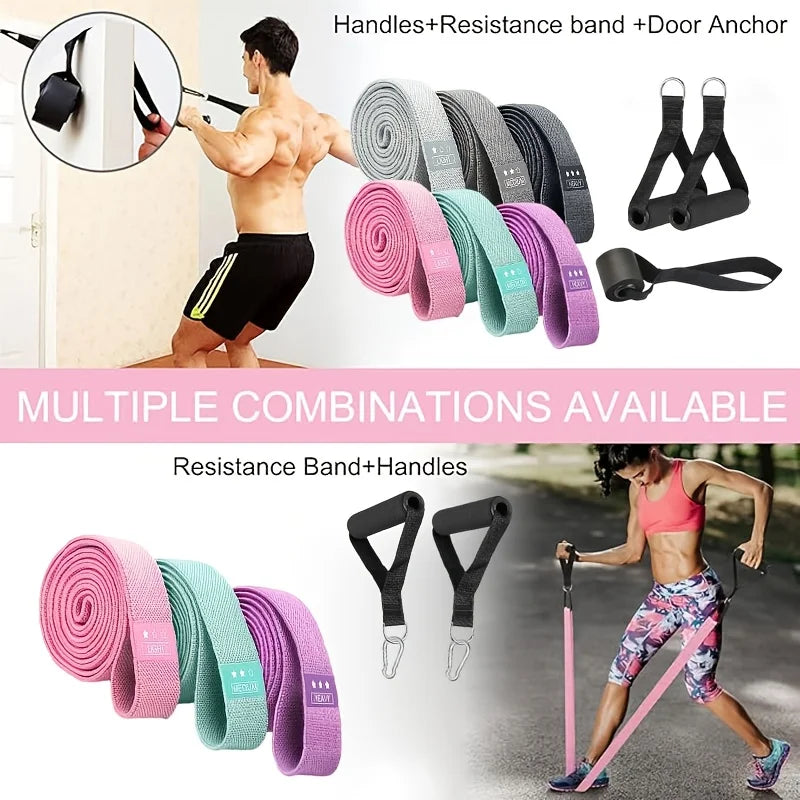 Yoga Rally Belt Fabric Resistance Belt Set with Door Anchor Handle Home Strength Fitness Training Equipment