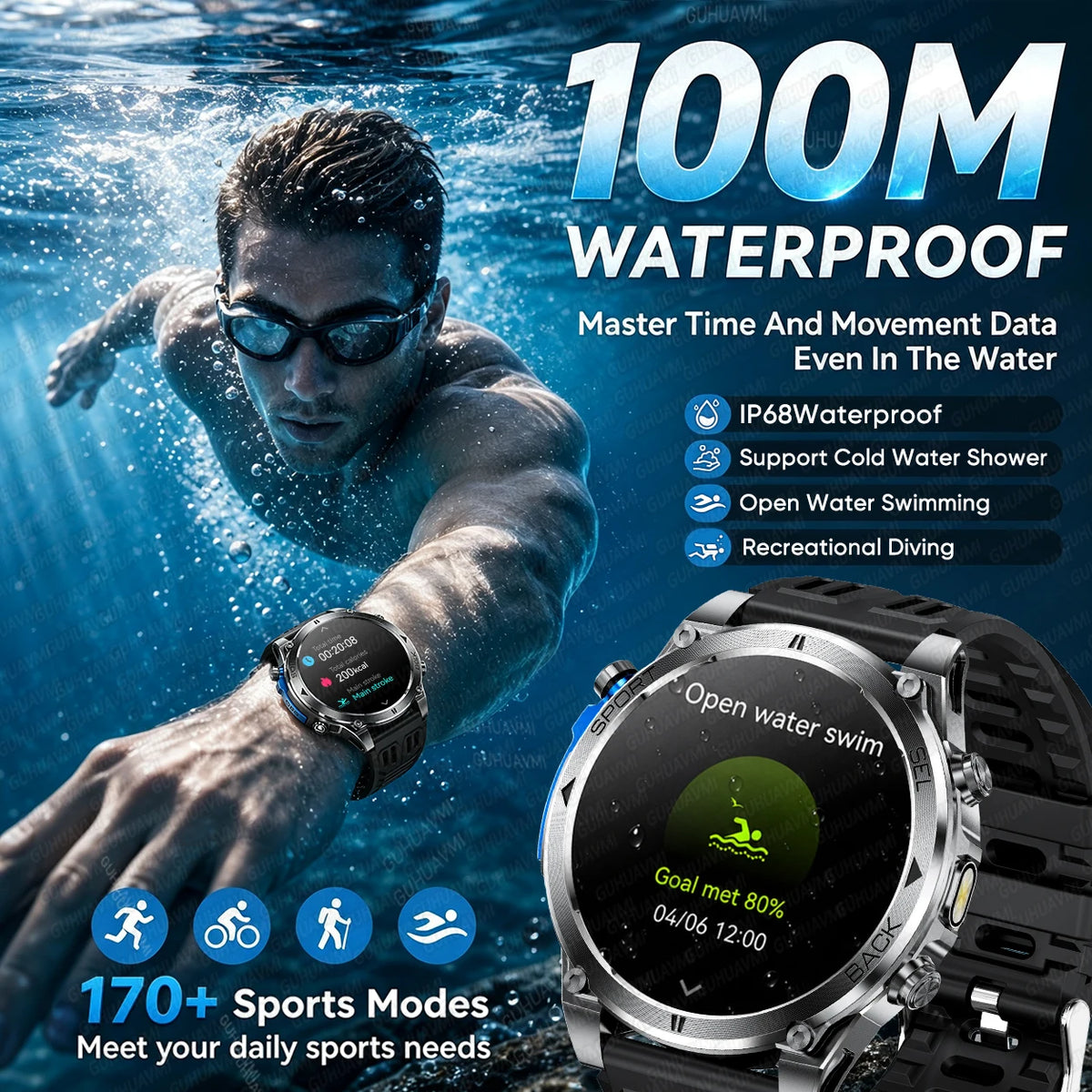 2026New Military T-RX4 Built in GPS Outdoor Smart Watch 10ATM Waterproof Compass  850mAh Battery 1.7”AMOLED Sports Fitness Clock