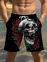 Men's Fashion Skull Man Pattern Digital 3D Printing Men's Casual Drawstring Shorts with Pockets Suitable for Summer Leisure