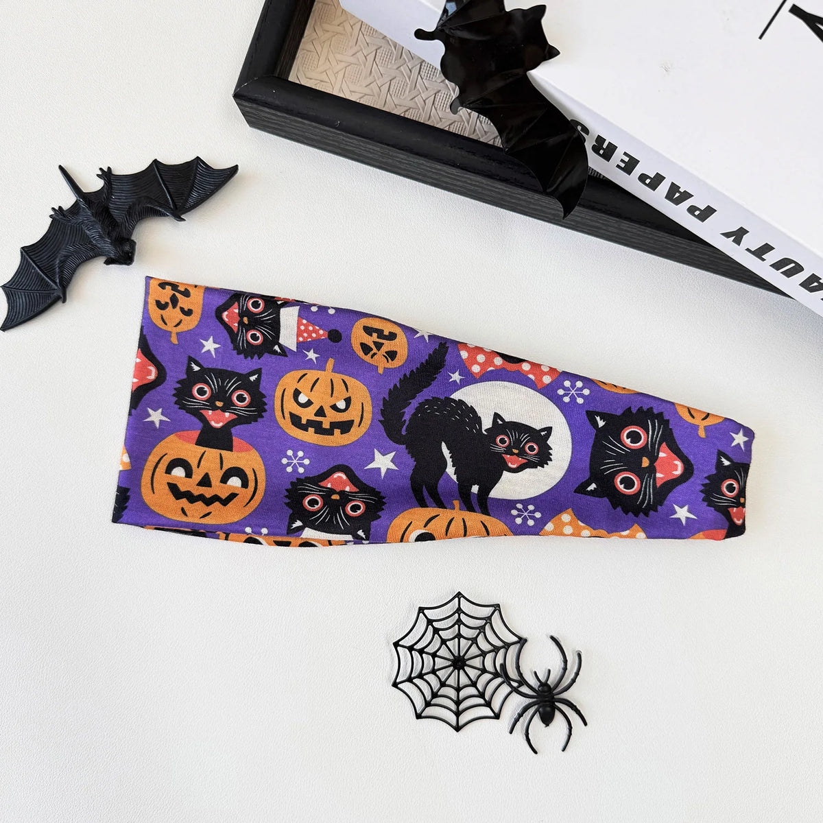 Halloween Headband  Stretchy Wide Sports Hairband Skull Pumpkin Bat Print Head Wrap Halloween Party Cosplay Hair Accessories