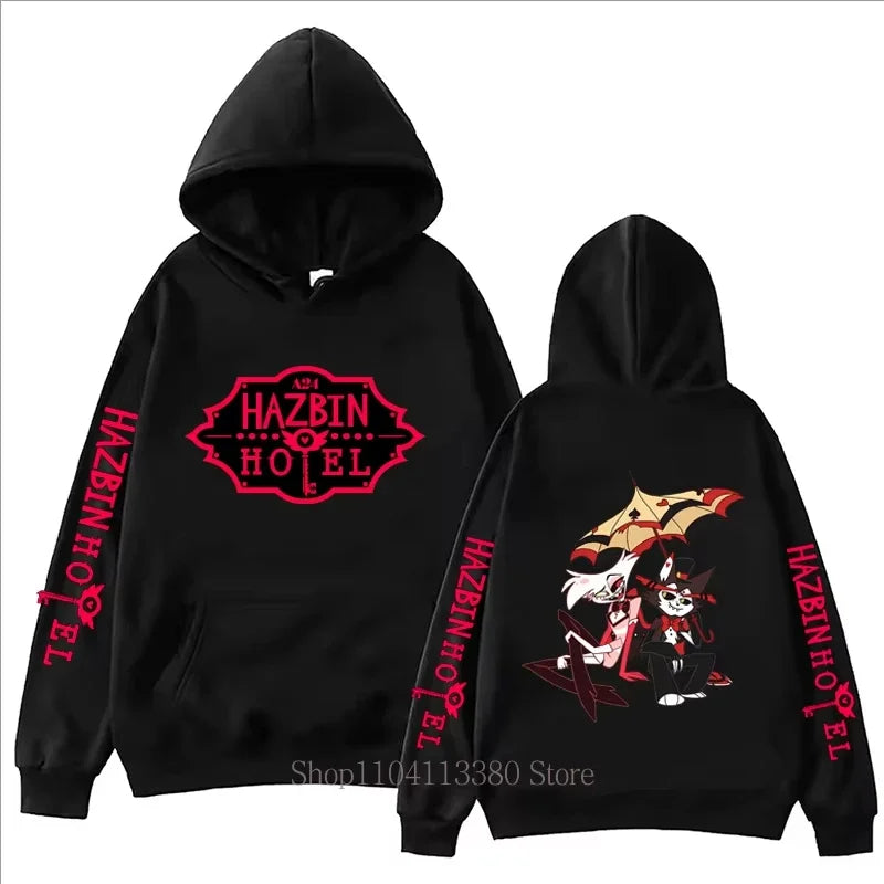 Hazbin Hotel Graphic Print Men Clothing Hoodies Fall Winter Casual Fashion Women Streetwear Y2K Long Sleeve Tops Fleece Pullover