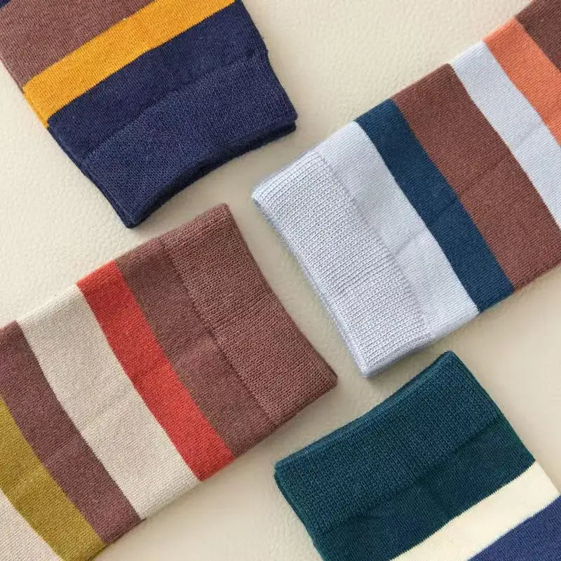 5Pairs/Lot Men's Socks Combed Cotton Outdoor Party Compression Long Socks Fashion Colorful Square Stripe Happy Casual Socks Men