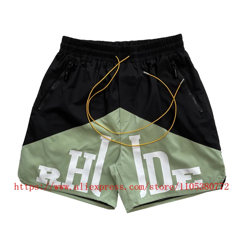 2026 Latest Style Men's Rhude Print Casual Shorts Loose Fit Nylon Drawstring High Quality Beach Sports Shorts Quick Delivery