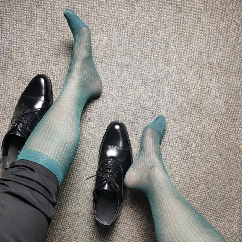 Man Dress Tube Socks Men Sheer Stockings Ultra Thin Erotic Formal Wear White Socks Sexy Transparent Business Sock See-through