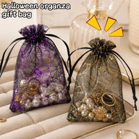 10/100pcs Halloween Candy Gift Bag Mesh Drawstring Spider Web Printing Storage Pouch Home Festival Party DIY Horror Decor Bag