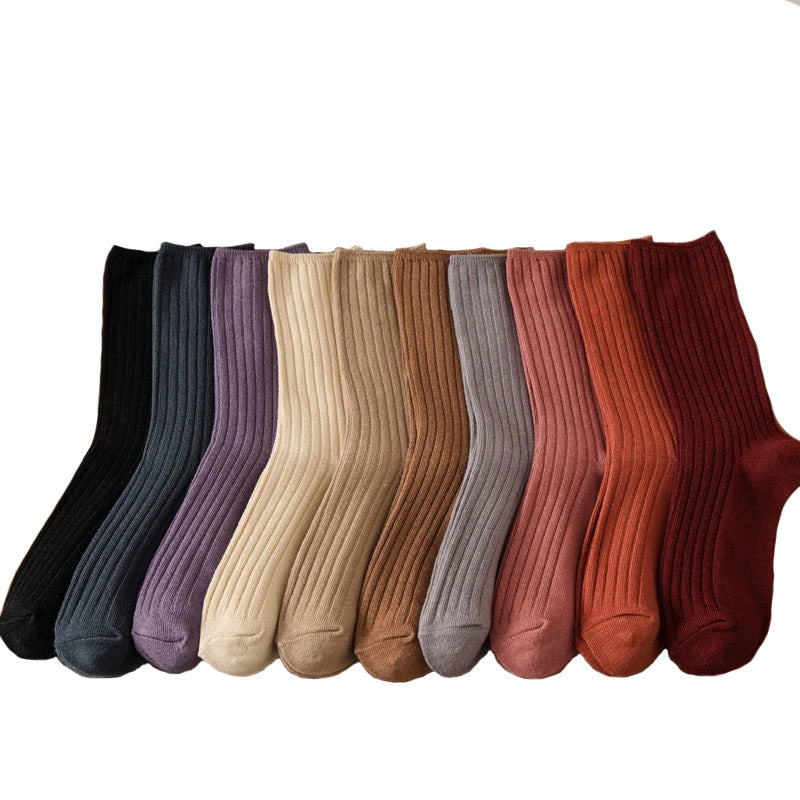 3 Pairs Lot Socks Sets Women Solid Color Elegant Retro Long Women Socks Breathable Japanese Style Casual Cotton Long Sock