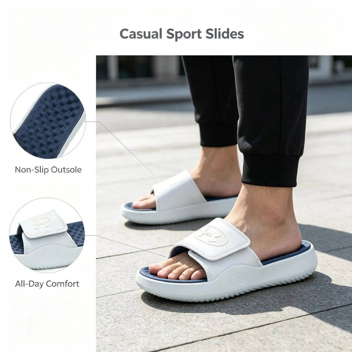 Under Armour Ignite Pro 8 Versatile, Black White Casual Sport Slides Cushioned Thick Sole Non-Slip Slippers for Gym Beach