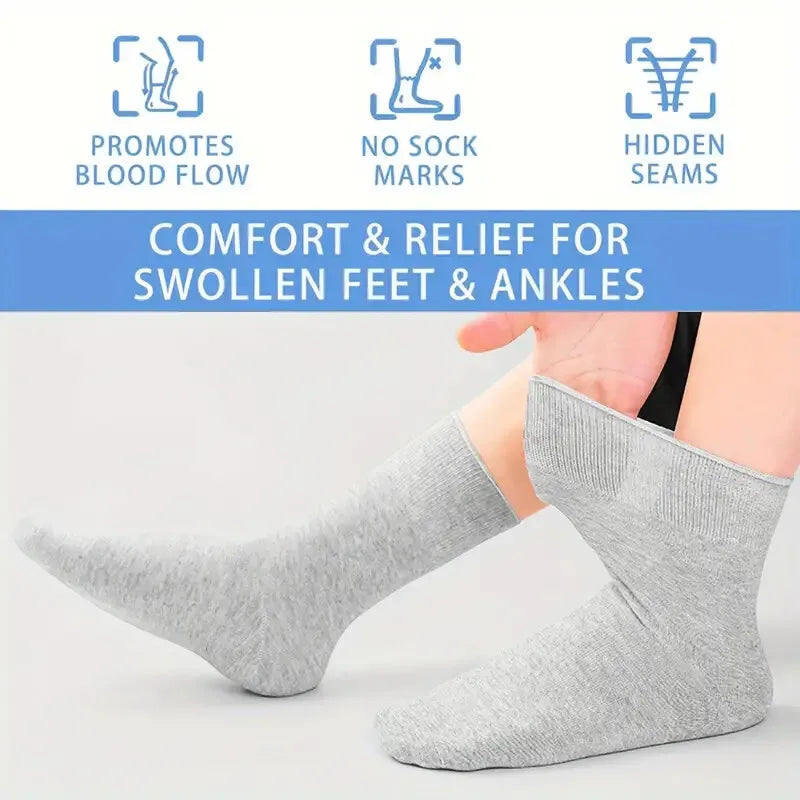 1/7 Pairs Men's Non-Binding Diabetic Socks Soft Breathable Loose Fit For Swollen Feet & Elderly Plus Size 39-48