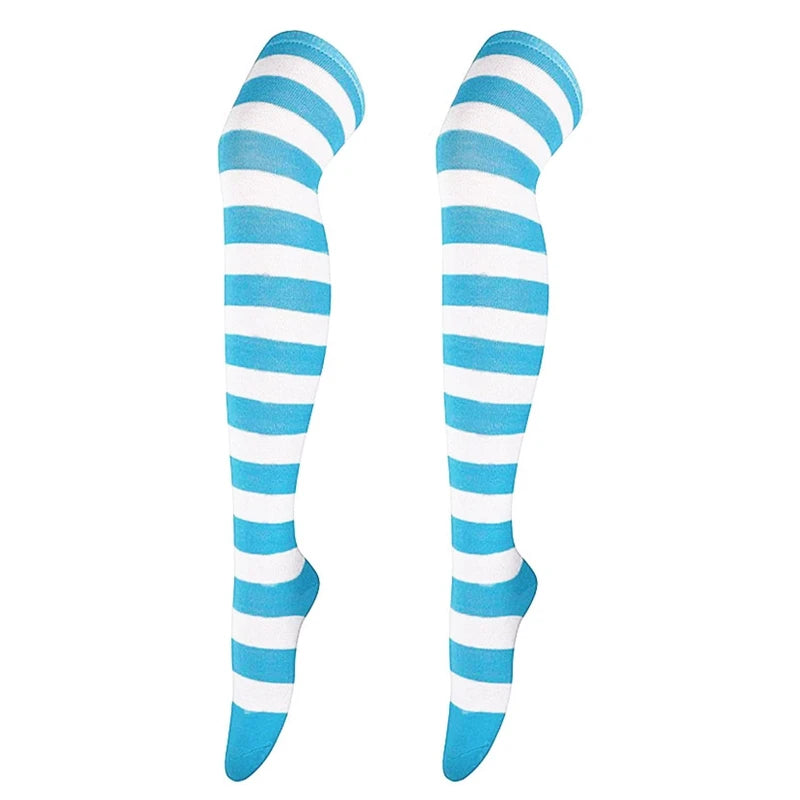 Thigh High Socks Japanese Cosplay Anime Multicolor Striped Printed Over Knee Long Stockings for Women Leg Warmer