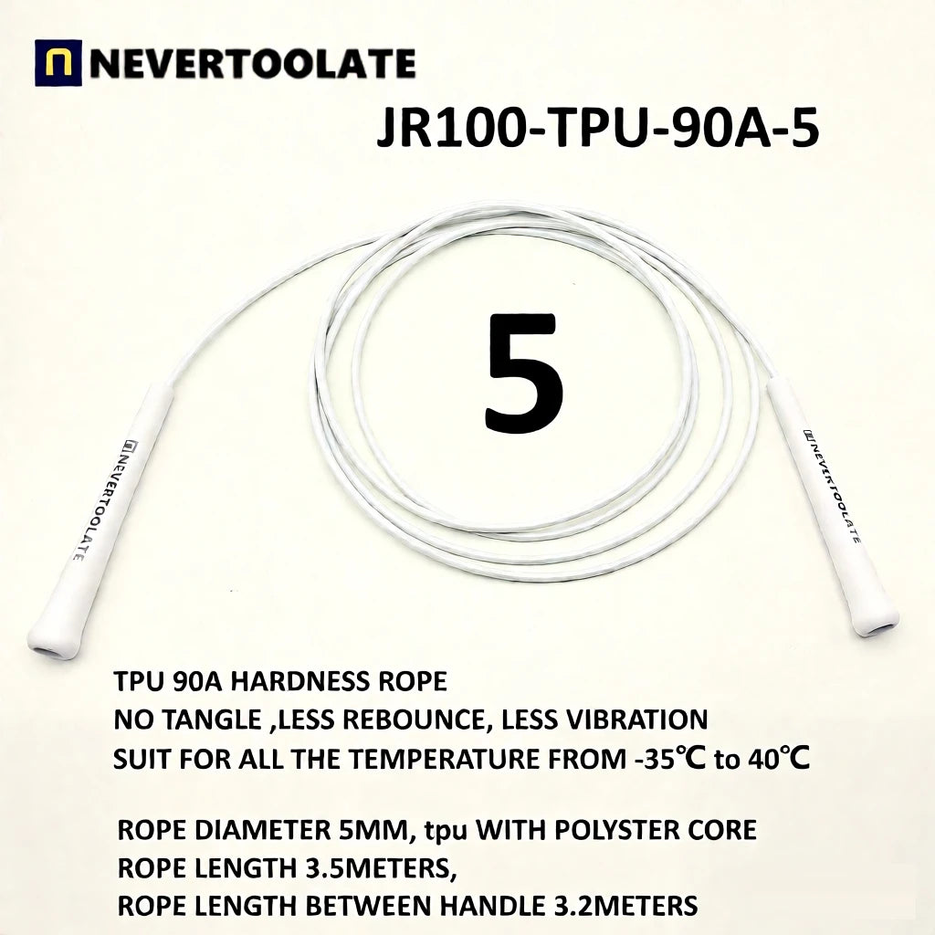 JR100 5 MM 6 mm diameter TPU （80A 90A） and PVC (80A)  skip rope 15.5cm middle-long handle NEVERTOOLATE GOOD QUALITY