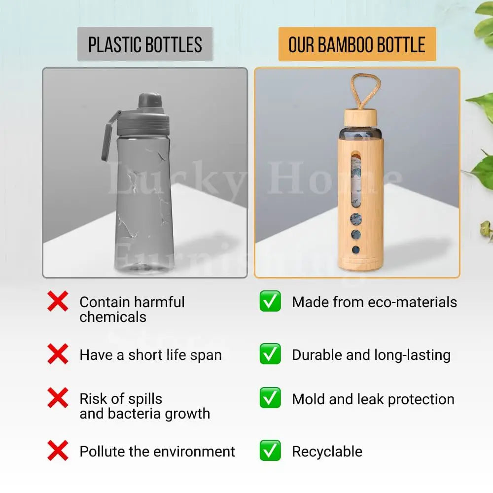 550ML Borosilicate Glass Water Bottle Bamboo Sleeve Cover Eco-Friendly Reusable Travel Drinkware Protective Tumbler Outdoor Cups