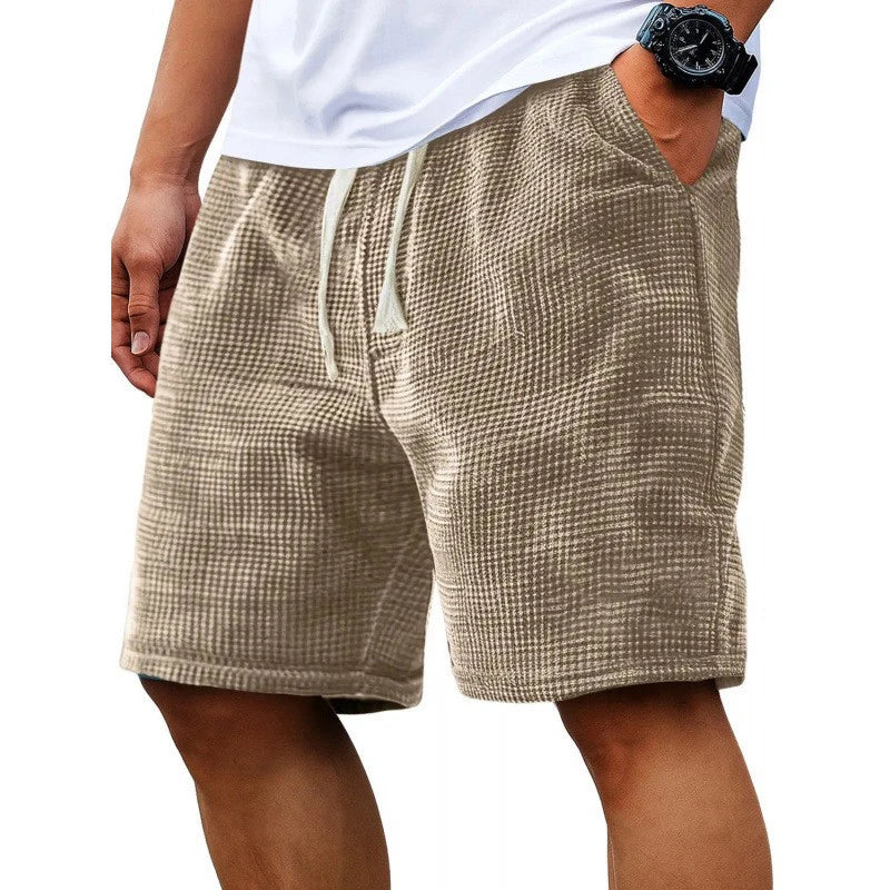 Men Waffle Plaid Casual Shorts Elastic Drawstring Loose Fit Summer Beach Walking Jogging Short PantsS-4XL