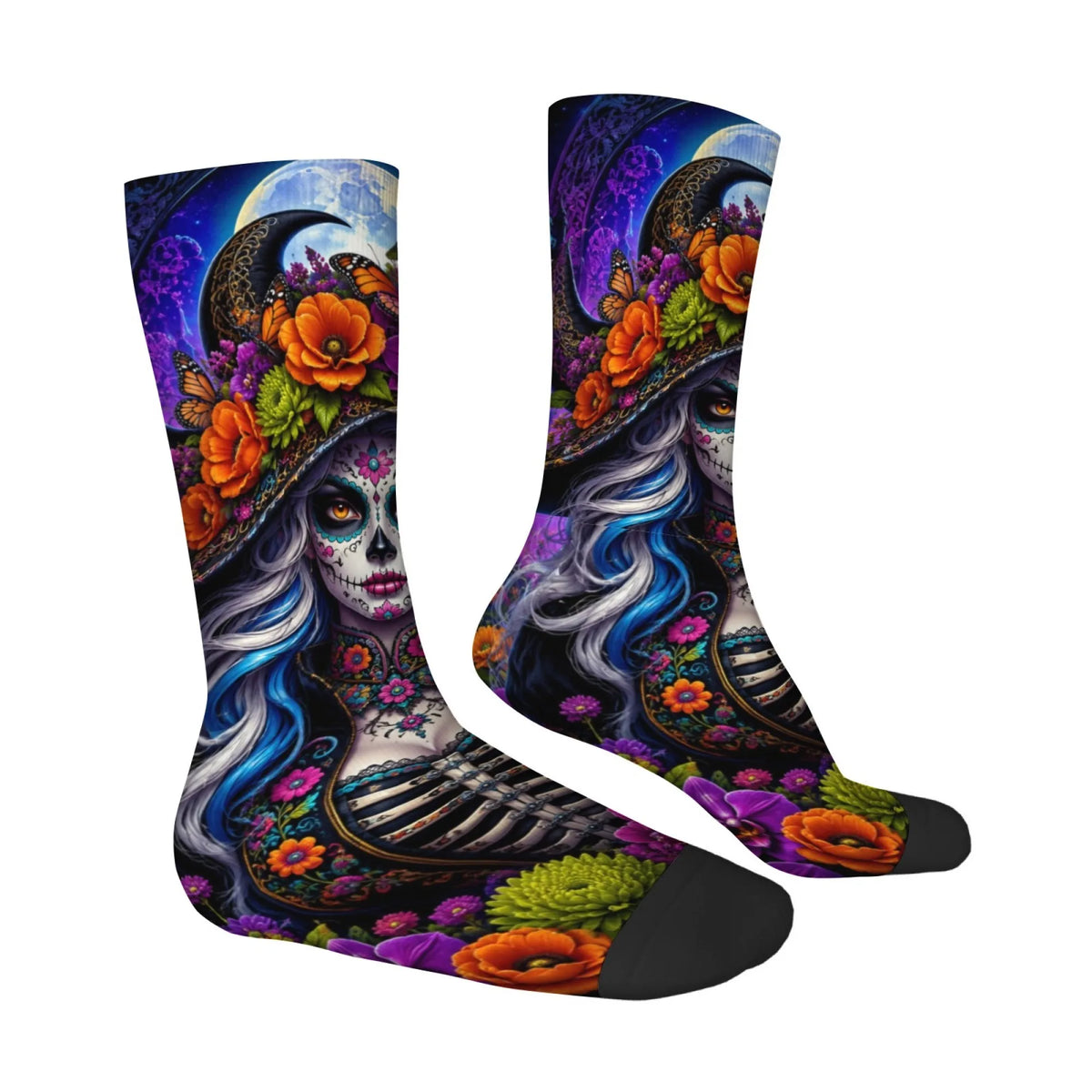 Fun and Retro Sugar Skull Print Men's Socks Quirky and Hip-hop Harajuku Outdoor Sports Socks Skin-friendly Breathable Soft Socks
