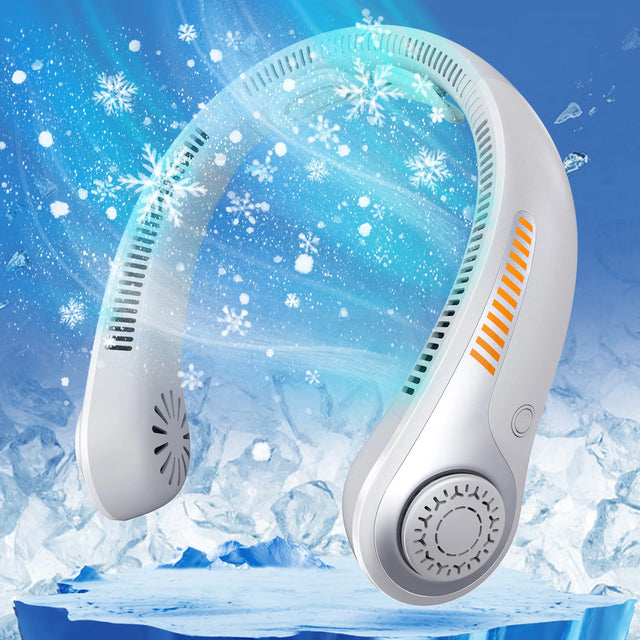 Portable Neck Fan with 5-Speed Silent Bladeless Design, Long-Lasting USB Rechargeable Cooling Device—Essential for Indoor and Outdoor Office Work, Reading, Sports, and Leisure.